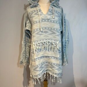 Kackell’s 100% cotton weaved pull-over baja long shirt/minidress fringe …